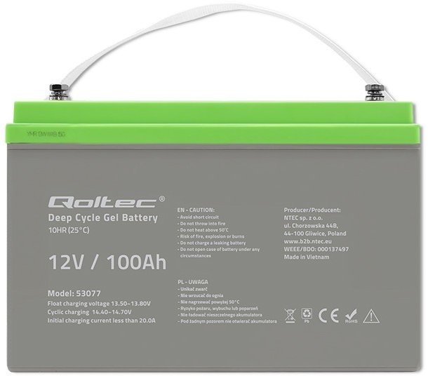 Акумуляторна батарея Qoltec Deep Gel 12V 100Ah (53077) - зображення 2