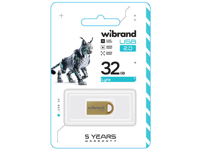 Флеш пам'ять USB 32 Gb Wibrand lynx Gold USB2.0, метал - зображення 2