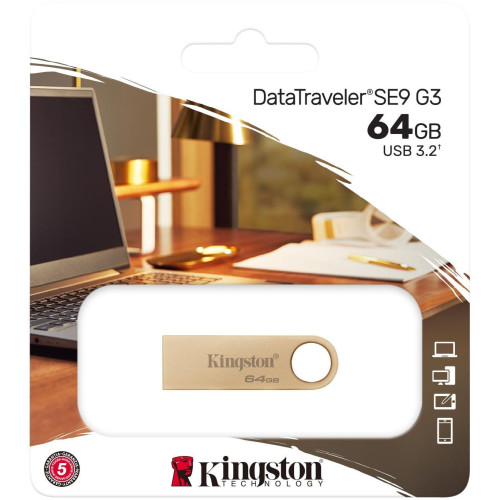 Флеш пам'ять USB 64 Gb Kingston SE9 G3 Gold - зображення 3