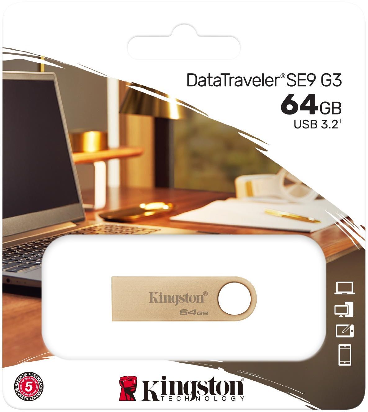 Флеш пам'ять USB 64 Gb Kingston SE9 G3 Gold - зображення 3