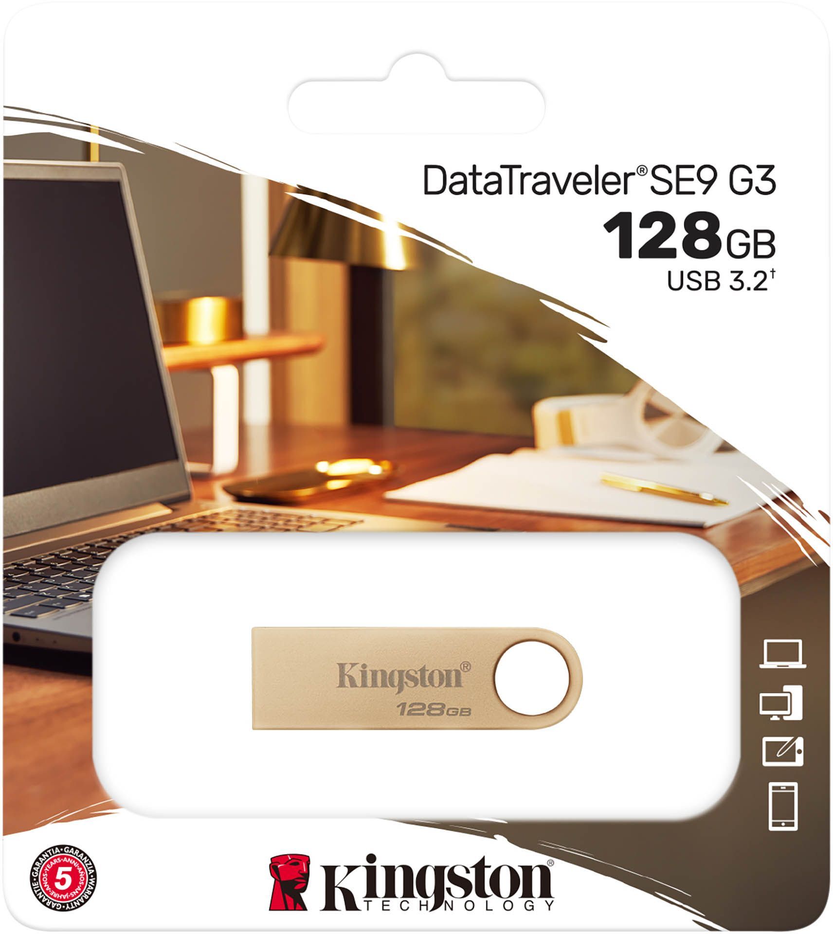 Флеш пам'ять USB 128Gb Kingston SE9 G3 Gold - зображення 3