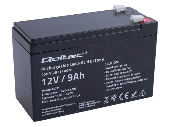 Акумуляторна батарея Qoltec AGM 12V 9Ah (53031) - зображення 1