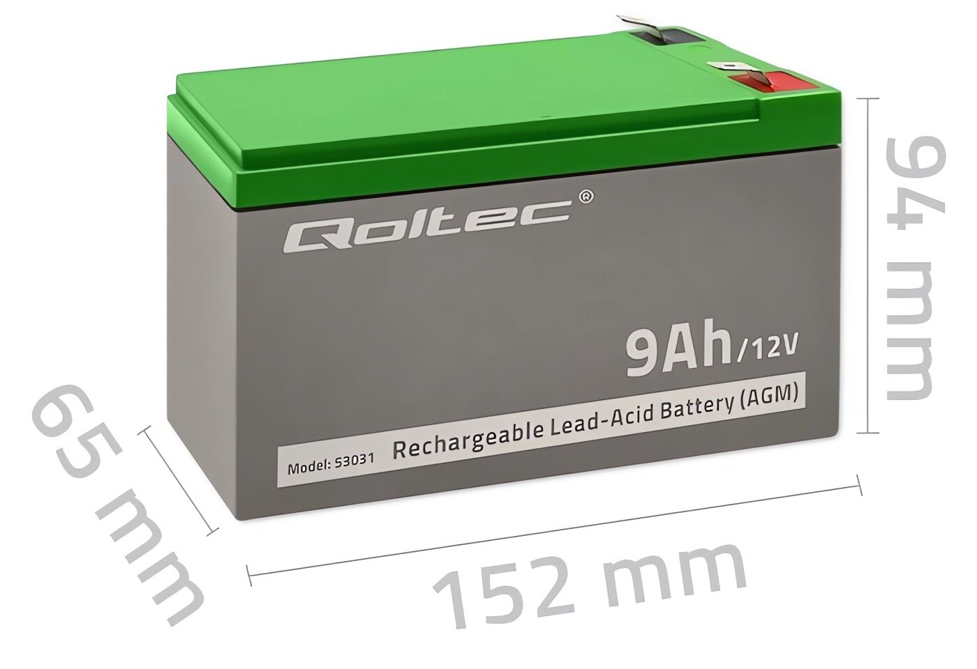 Акумуляторна батарея Qoltec AGM 12V 9Ah (53031) - зображення 5