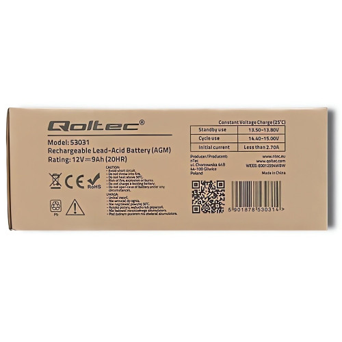 Акумуляторна батарея Qoltec AGM 12V 9Ah (53031) - зображення 6