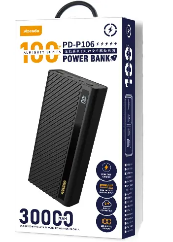 Батарея POWER BANK Proda Azeada 30000mAh PD100W Black (PD-P106-BK) - зображення 4