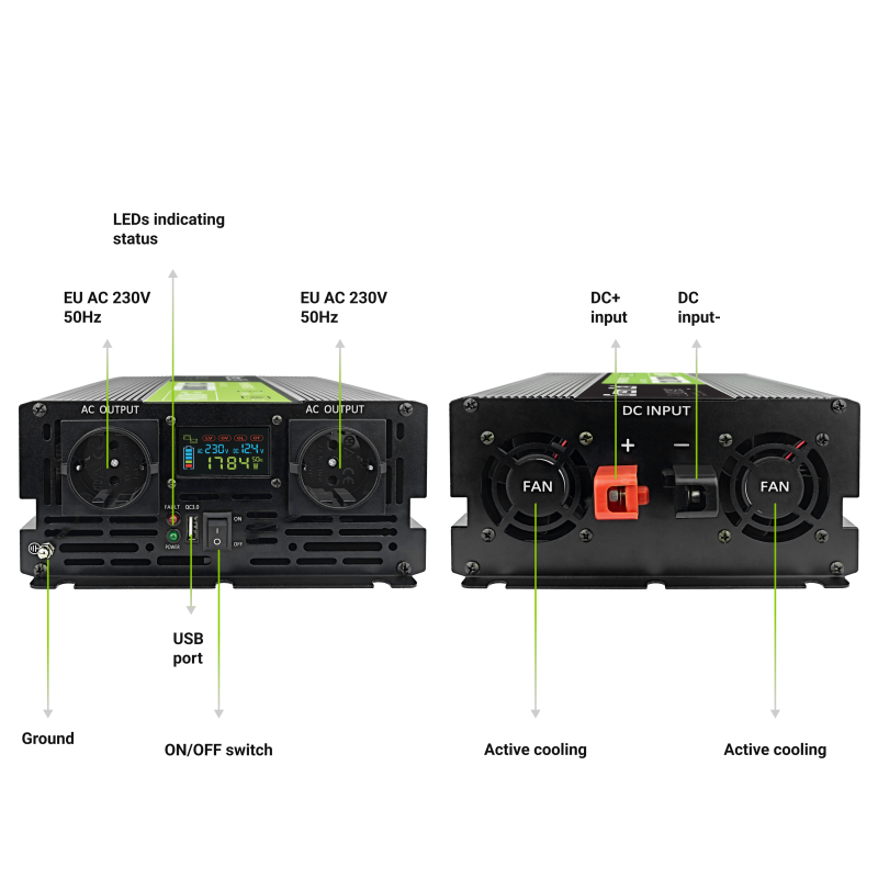 Інвертор Green Cell  PowerInverter LCD 12V 2000W\/4000W (INVGC12P2000LCD) - зображення 5