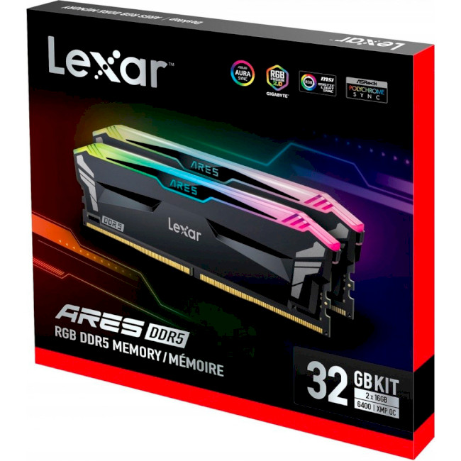 Пам'ять DDR5 RAM_32Gb (2x16Gb) 6400Mhz Lexar Ares RGB Black (LD5EU016G-R6400GDLA) - зображення 4