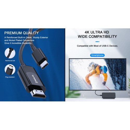 Кабель USB Type C to HDMI, REAL-EL CHD-180, 4K 60Hz, 1.8 м - зображення 5