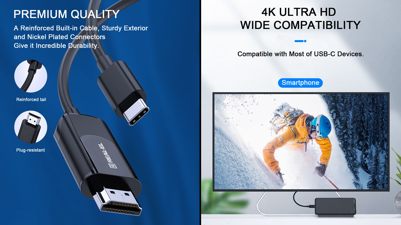 Кабель USB Type C to HDMI, REAL-EL CHD-180, 4K 60Hz, 1.8 м - зображення 5