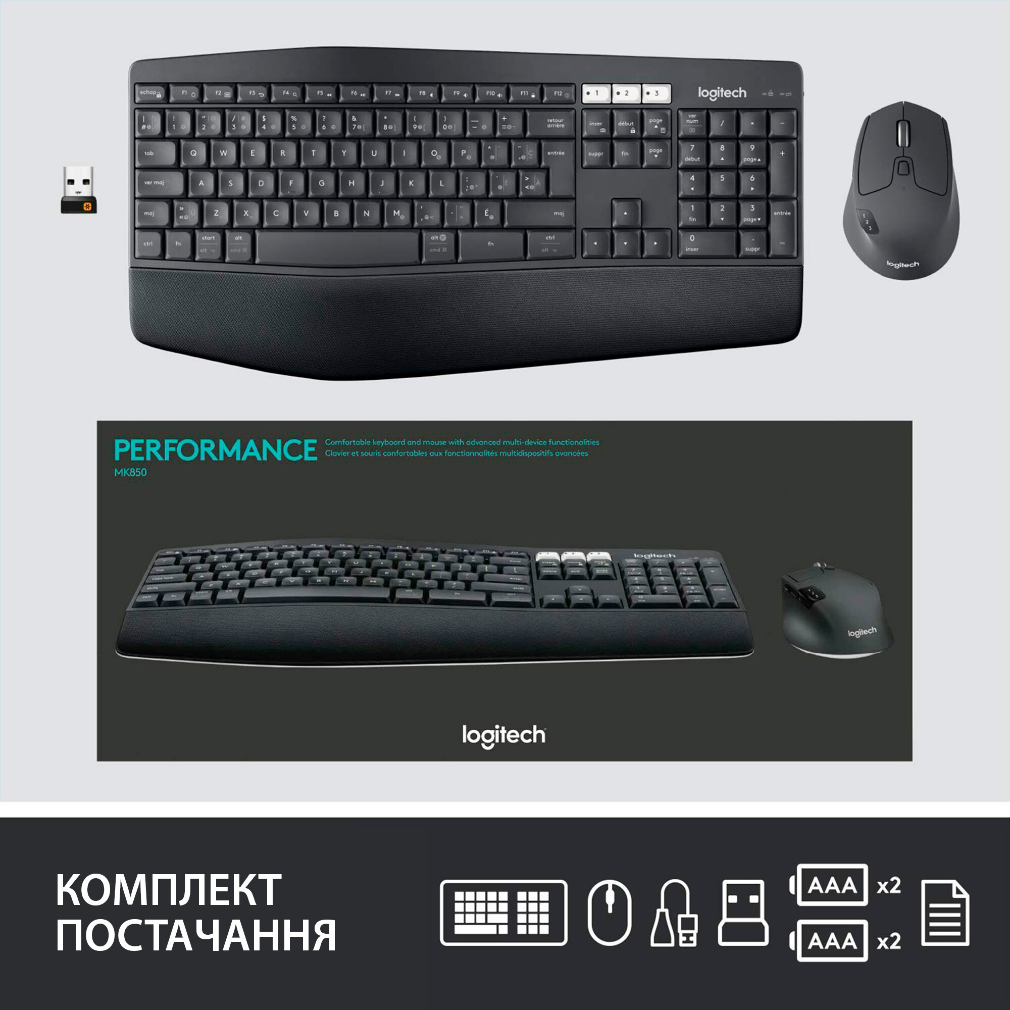 Комплект безпровідний Logitech MK850 Performance Wireless - зображення 9