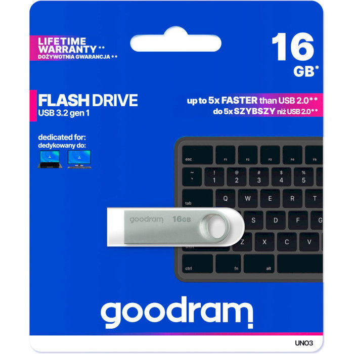 Флеш пам'ять USB 16Gb Goodram UNO3 Steel USB 3.2 - зображення 2