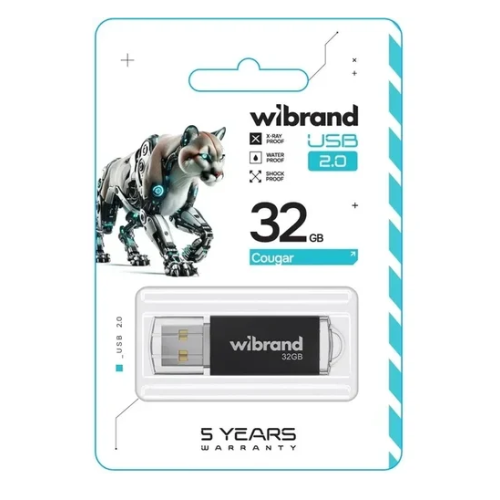 Флеш пам'ять USB 32 Gb Wibrand Cougar Black USB 2.0, пластик - зображення 2