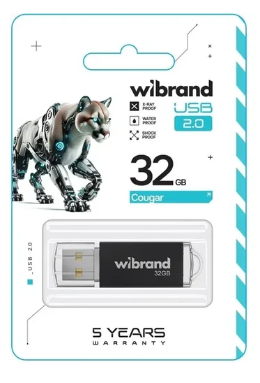 Флеш пам'ять USB 32 Gb Wibrand Cougar Black USB 2.0, пластик - зображення 2