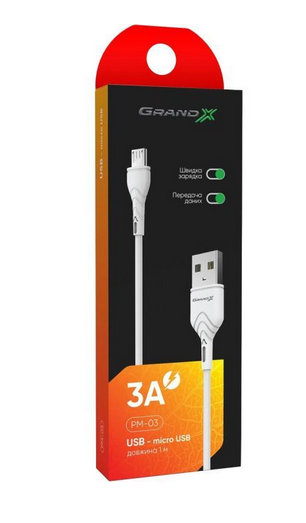 Кабель USB2  АM-microВM 1.0м, 3A, Grand-X - зображення 4