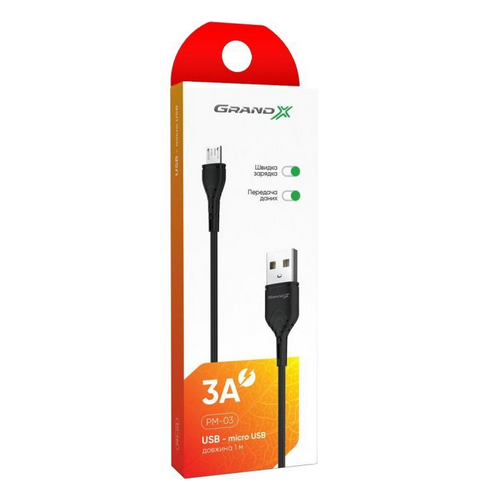 Кабель USB2  АM-microВM 1.0м, 3A, Grand-X - зображення 3