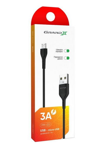 Кабель USB2  АM-microВM 1.0м, 3A, Grand-X - зображення 3