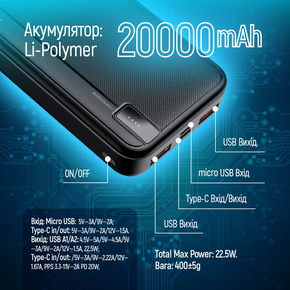 Батарея POWER BANK ColorWay CW-PB200LPA4BK-PD - зображення 6