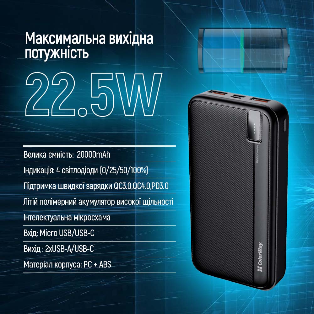 Батарея POWER BANK ColorWay CW-PB200LPA4BK-PD - зображення 8