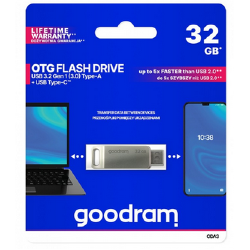 Флеш пам'ять USB 32 Gb Goodram ODA3 Silver USB3.2 Gen 1 Type-A + Type-C - зображення 4