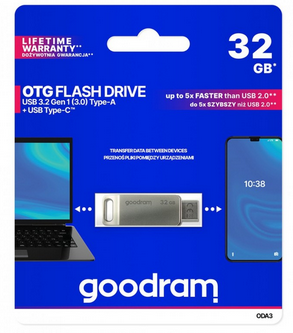 Флеш пам'ять USB 32 Gb Goodram ODA3 Silver USB3.2 Gen 1 Type-A + Type-C - зображення 4