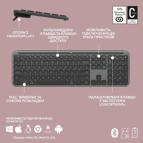 Комплект безпровідний Logitech MK950 Bluetooth\/Wireles UA Graphite - зображення 7
