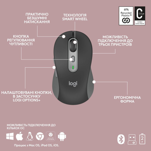 Комплект безпровідний Logitech MK950 Bluetooth\/Wireles UA Graphite - зображення 8