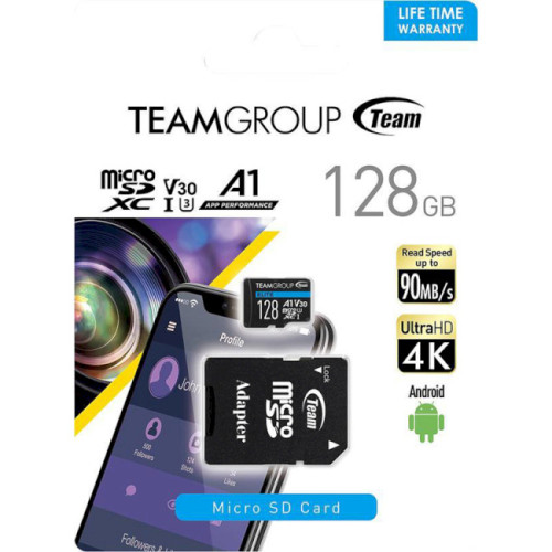 MicroSDXC 128 Gb Team Elite UHS-I U3 V30 A1 Class 10 + SD-adapter - зображення 4
