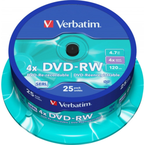 Диск DVD-RW Verbatim 4,7Gb 4x Cake box 25 шт - зображення 1