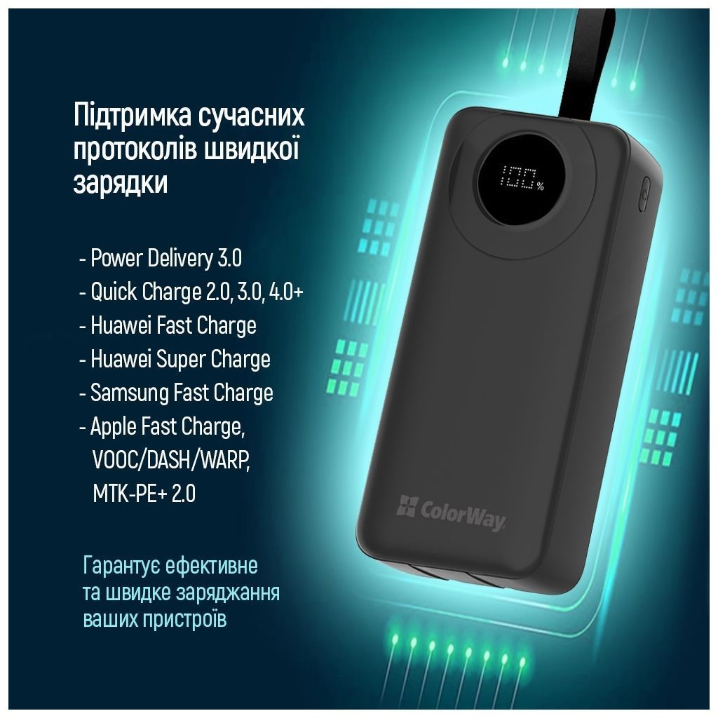 Батарея POWER BANK ColorWay EnergyPlus QC3.0 + PD 22.5 W (CW-PB300LPB4BK-PDD) - зображення 10