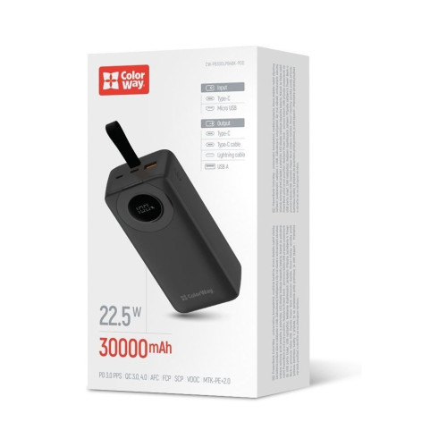Батарея POWER BANK ColorWay EnergyPlus QC3.0 + PD 22.5 W (CW-PB300LPB4BK-PDD) - зображення 5