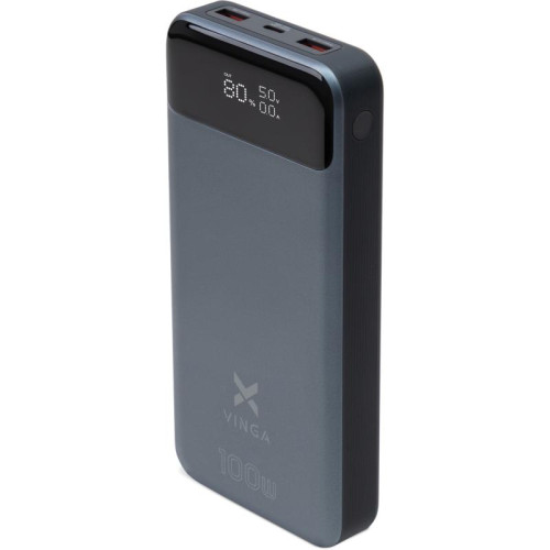 Батарея POWER BANK Vinga 30000 mAH 100W Display VA Grey - зображення 1