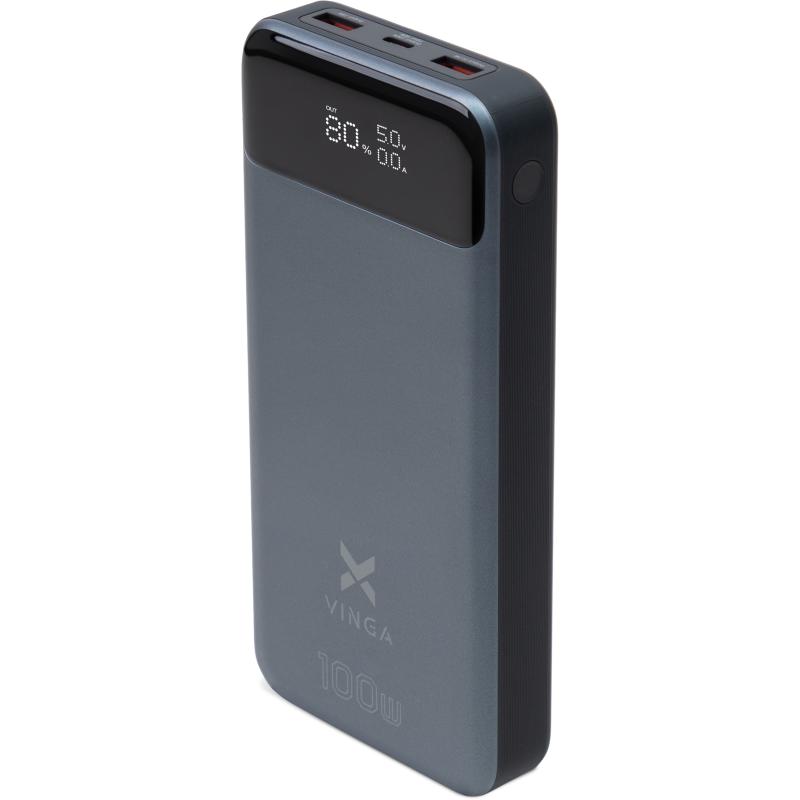 Батарея POWER BANK Vinga 30000 mAH 100W Display VA Grey - зображення 1