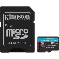 MicroSDXC 128 Gb Kingston Canvas Go Plus G4 class 10 UHS-I U3 V30 A2 з SD-адаптером - зображення 1