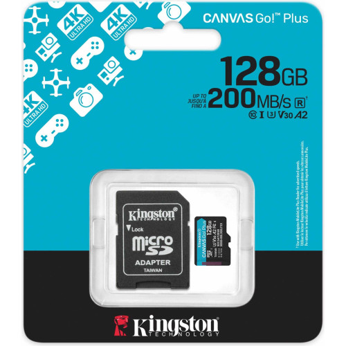 MicroSDXC 128 Gb Kingston Canvas Go Plus G4 class 10 UHS-I U3 V30 A2 з SD-адаптером - зображення 4