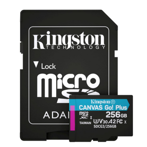 MicroSDXC 256 Gb Kingston Canvas Go Plus G4 class 10 UHS-I U3 V30 A2 з SD-адаптером - зображення 1