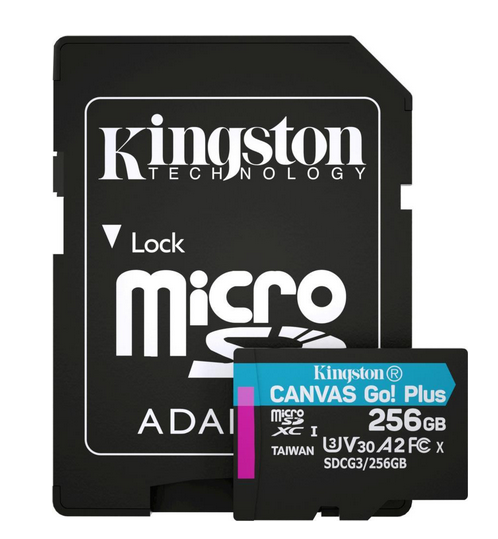 MicroSDXC 256 Gb Kingston Canvas Go Plus G4 class 10 UHS-I U3 V30 A2 з SD-адаптером - зображення 1