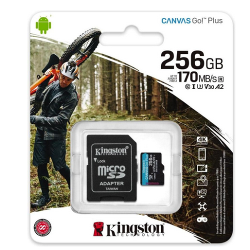 MicroSDXC 256 Gb Kingston Canvas Go Plus G4 class 10 UHS-I U3 V30 A2 з SD-адаптером - зображення 4