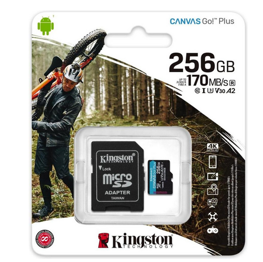 MicroSDXC 256 Gb Kingston Canvas Go Plus G4 class 10 UHS-I U3 V30 A2 з SD-адаптером - зображення 4