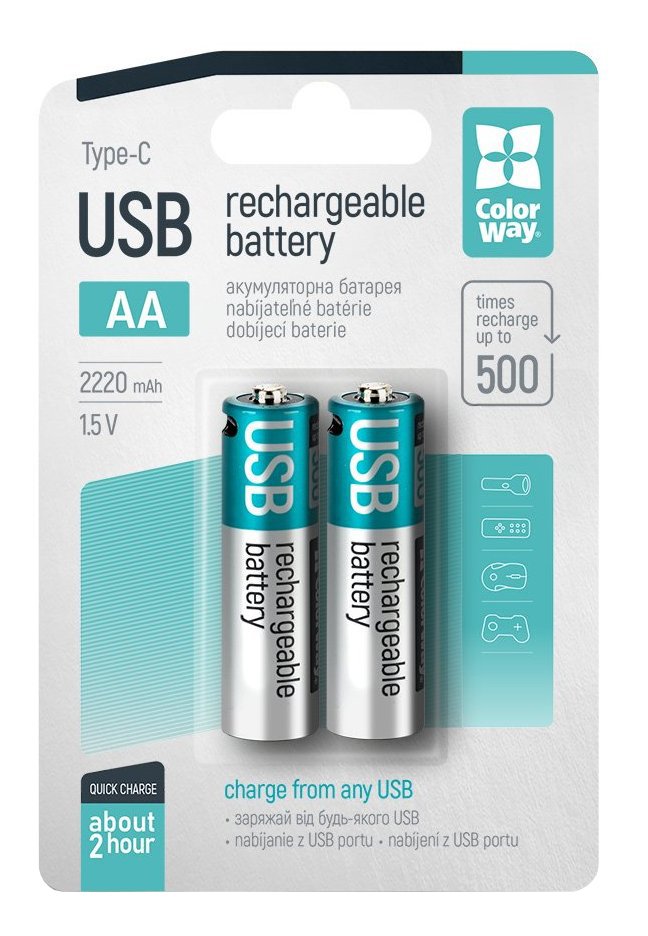 Акумулятор AA ColorWay, USB-С (CW-UBAA-10) - зображення 1