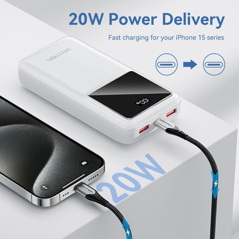 Батарея POWER BANK Vention 20000mAh 22.5W LED Display White - зображення 6