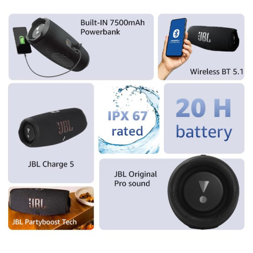 Колонка портативна JBL Charge 5 Grey - зображення 5