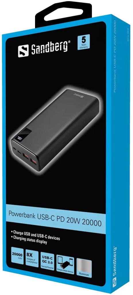 Батарея POWER BANK Sandberg 420-59 20000mAh PD\/20W, QC\/3.0 - зображення 2