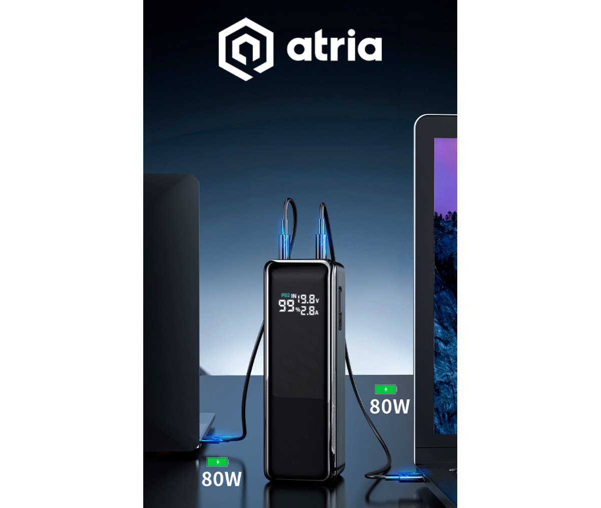 Батарея POWER BANK ATRIA WPD-160S 30000mAh PD\/3.1\/160W - зображення 5