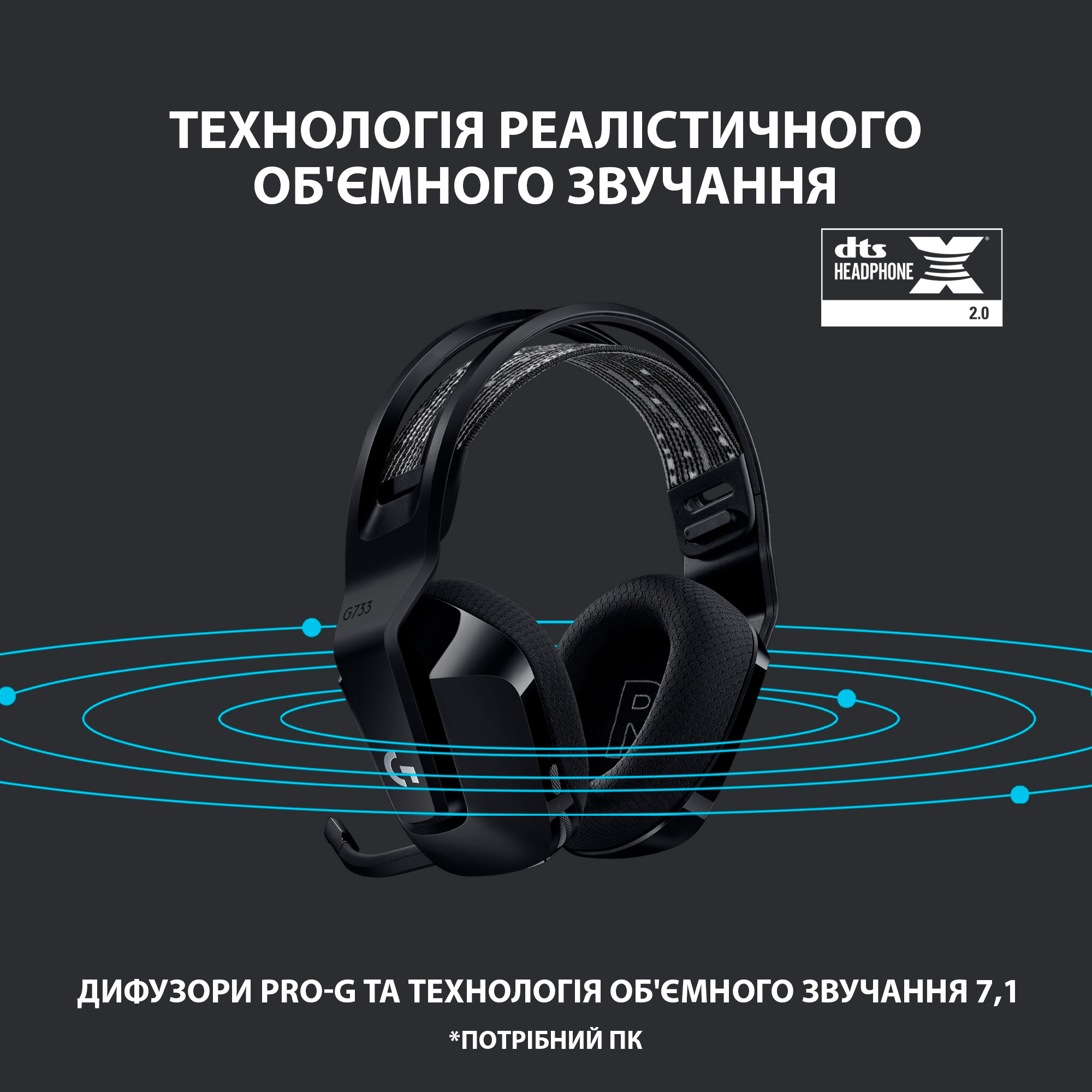 Безпровідна гарнітура Logitech G733 Lightspeed Black (981-000864) - зображення 6