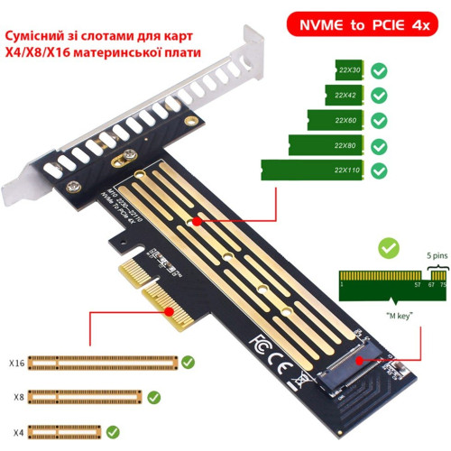 Контролер M.2 SSD NVMe M-Key to PCI-E 3.0 x4\/ x8\/ x16 Dynamode (PCI-Ex4- M.2 M-key) - зображення 3