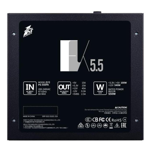 БЖ 550Вт 1STPLAYER PS-550FK (FK-550-BK-EU) - зображення 3
