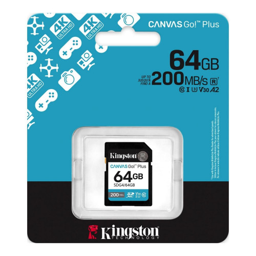Secure Digital card 64 Gb Kingston Canvas Go! Plus G4 class10, UHS-I, U3, V30 (SDG4\/64GB) - зображення 3