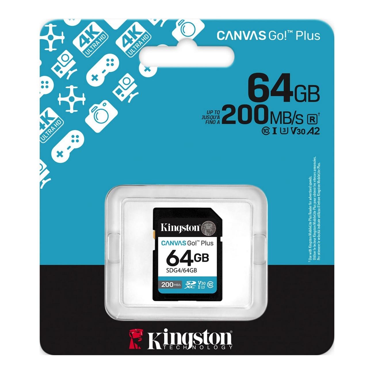 Secure Digital card 64 Gb Kingston Canvas Go! Plus G4 class10, UHS-I, U3, V30 (SDG4\/64GB) - зображення 3