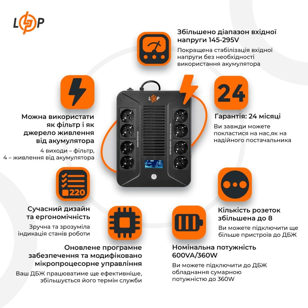 ББЖ LogicPower LP-UL600VA-8PS - зображення 3