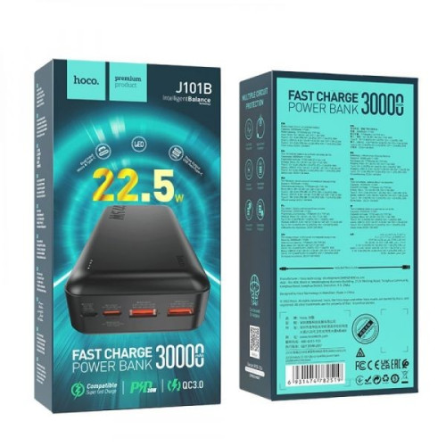 Батарея POWER BANK Hoco J101B Astute 30000mAh 22.5W Black (J101B \/ 714732) - зображення 4
